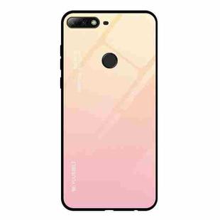 For Huawei Honor 7C / Enjoy 8 / Y7 (2018) Gradient Color Glass Case(Yellow)