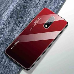 For OnePlus 7 Gradient Color Glass Case(Red)