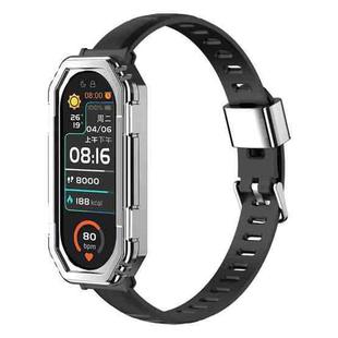 For Xiaomi Mi Band 6 / 5 TPU Watch Band + PC Watch Case Set(Black Silver)