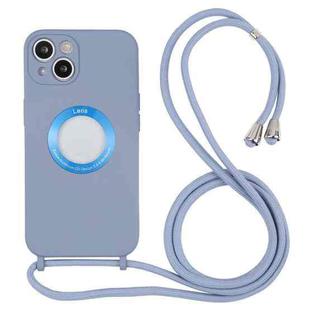 For iPhone 13 mini Acrylic Hollow Out Phone Case with Lanyard (Fog Blue)