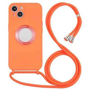 For iPhone 13 mini Acrylic Hollow Out Phone Case with Lanyard (Orange)