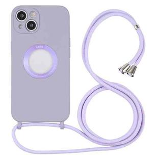 For iPhone 13 mini Acrylic Hollow Out Phone Case with Lanyard (Purple)
