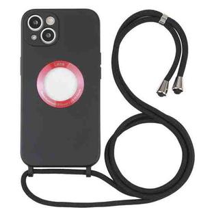 For iPhone 13 mini Acrylic Hollow Out Phone Case with Lanyard (Black)