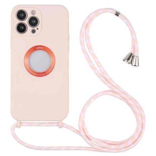 For iPhone 13 Pro Acrylic Hollow Out Phone Case with Lanyard (Light Pink)