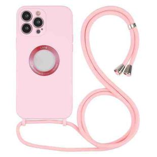 For iPhone 13 Pro Acrylic Hollow Out Phone Case with Lanyard (Pink)