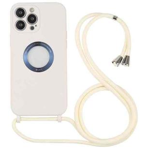 For iPhone 13 Pro Max Acrylic Hollow Out Phone Case with Lanyard (Beige)