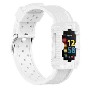 For Fitbit Charge 5 Silicone Integrated Strap Watch Band(White)