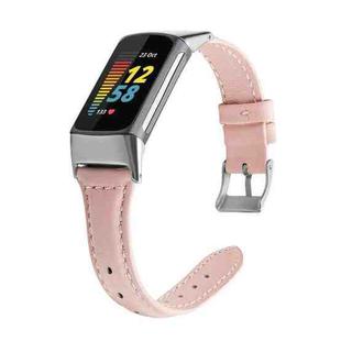 For Fitbit Charge 5 FC5-18 Leather Strap Watch Band, Size:L(Rose Pink)