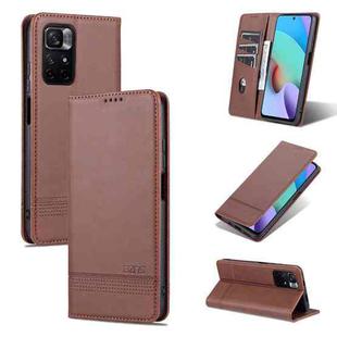 For Xiaomi Redmi Note 11 AZNS Magnetic Calf Texture Horizontal Flip Leather Phone Case with Card Slots & Holder & Wallet(Dark Brown)