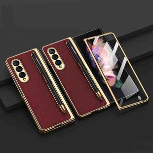 For Samsung Galaxy Z Fold3 5G GKK Integrated Plating + Leather Phone Case with Pen Slot(Wine Red)