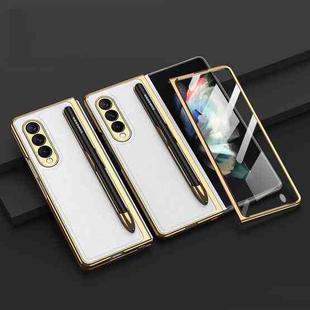 For Samsung Galaxy Z Fold3 5G GKK Integrated Plating + Leather Phone Case with Pen Slot(White)