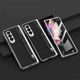 For Samsung Galaxy Z Fold3 5G GKK Integrated Plating + Leather Phone Case with Pen Slot(Cross Texture)