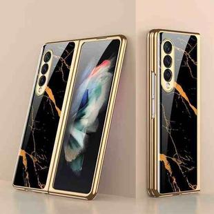 For Samsung Galaxy Z Fold3 5G GKK Electroplating Tempered Glass Painted Phone Case(Gold Line Black)