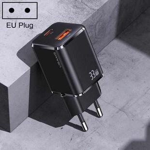USAMS US-CC144 T43 33W Type-C / USB-C + USB Gallium Nitride Mini Travel Charger, EU Plug(Black)