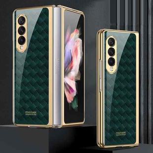 For Samsung Galaxy Z Fold3 5G GKK Electroplating Tempered Glass Painted Phone Case(Braided Green)