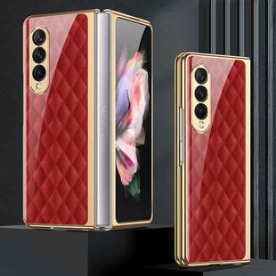 For Samsung Galaxy Z Fold3 5G GKK Electroplating Tempered Glass Painted Phone Case(Red Grids)