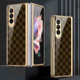 For Samsung Galaxy Z Fold3 5G GKK Electroplating Tempered Glass Painted Phone Case(Chess Brown)