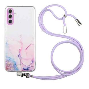 For Samsung Galaxy A13 5G Hollow Marble Pattern TPU Shockproof Phone Case with Neck Strap Rope(Pink)
