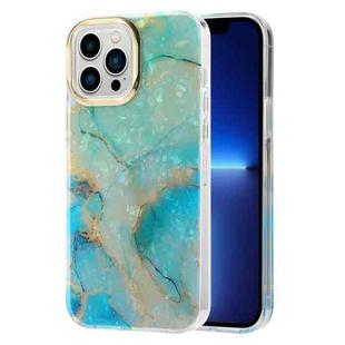 For iPhone 13 Electroplating Shell Texture Marble Phone Case(Green B1)