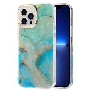 For iPhone 13 Pro Max Electroplating Shell Texture Marble Phone Case (Green B1)