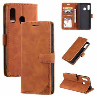 For Samsung Galaxy A40 Skin Feel Anti-theft Brush Horizontal Flip Leather Phone Case(Brown)