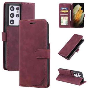 For Samsung Galaxy S21 Ultra 5G Skin Feel Anti-theft Brush Horizontal Flip Leather Phone Case(Red)