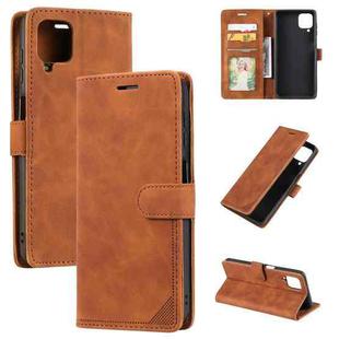 For Samsung Galaxy A42 5G Skin Feel Anti-theft Brush Horizontal Flip Leather Phone Case(Brown)
