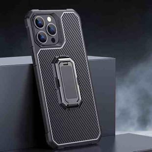 Carbon Fiber Texture Phone Case with Holder For iPhone 13 Pro(Black)