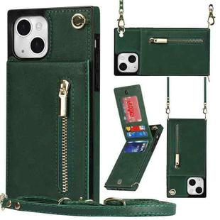 For iPhone 13 Cross-body Zipper Square Phone Case with Holder(Green)