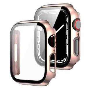 2 in 1 PC Frame + Tempered Glass Protector Case For Apple Watch Series 9 / 8 / 7 45mm(Rose Gold)