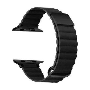 Magnetic Leather Strap Watch Band For Apple Watch Series 8&7 41mm / SE 2&6&SE&5&4 40mm / 3&2&1 38mm(Black Buckle Black)