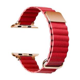 Magnetic Leather Strap Watch Band For Apple Watch Series 8&7 41mm / SE 2&6&SE&5&4 40mm / 3&2&1 38mm(Rose Gold Buckle Red)