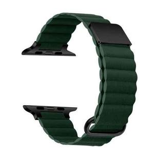 Magnetic Leather Strap Watch Band For Apple Watch Ultra 49mm / Series 8&7 45mm / SE 2&6&SE&5&4 44mm / 3&2&1 42mm(Black Buckle Green)