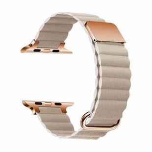 Magnetic Leather Strap Watch Band For Apple Watch Ultra 49mm / Series 8&7 45mm / SE 2&6&SE&5&4 44mm / 3&2&1 42mm(Rose Gold Buckle Khaki)