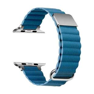 Magnetic Leather Strap Watch Band For Apple Watch Ultra 49mm / Series 8&7 45mm / SE 2&6&SE&5&4 44mm / 3&2&1 42mm(Silver Buckle Cape Blue)