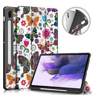 For Samsung Galaxy Tab S7 FE 12.4 inch Painted TPU Horizontal Flip Tablet Leather Case with 3-Fold Holder & Sleep / Wake-up Function(Butterflies)