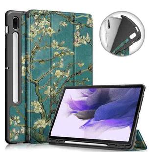 For Samsung Galaxy Tab S7 FE 12.4 inch Painted TPU Horizontal Flip Tablet Leather Case with 3-Fold Holder & Sleep / Wake-up Function(Apricot Blossom)