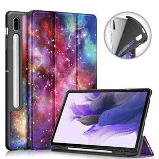For Samsung Galaxy Tab S7 FE 12.4 inch Painted TPU Horizontal Flip Tablet Leather Case with 3-Fold Holder & Sleep / Wake-up Function(Milky Way)