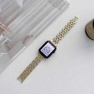 Five Baht Stripes Stainless Steel Strap Watch Band For Apple Watch Series 8&7 41mm / SE 2&6&SE&5&4 40mm / 3&2&1 38mm(Gold)