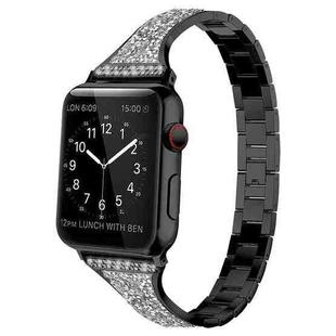 Diamond Encrusted Leather Strap Watch Band For Apple Watch Ultra 49mm / Series 8&7 45mm / SE 2&6&SE&5&4 44mm / 3&2&1 42mm(Black)