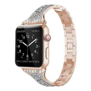 Diamond Encrusted Leather Strap Watch Band For Apple Watch Ultra 49mm / Series 8&7 45mm / SE 2&6&SE&5&4 44mm / 3&2&1 42mm(Rose Gold)