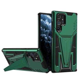For Samsung Galaxy S22 Ultra 5G Super V Armor PC + TPU Shockproof Phone Case with Invisible Holder(Dark Green)