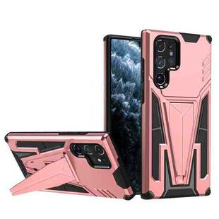 For Samsung Galaxy S22 Ultra 5G Super V Armor PC + TPU Shockproof Phone Case with Invisible Holder(Rose Gold)