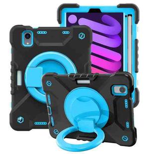For iPad mini 6 Silicone + PC Tablet Case with Strap & Holder & Pen Slot(Black + Blue)