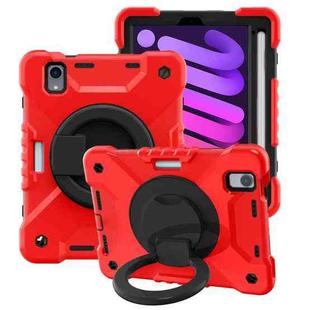 For iPad mini 6 Silicone + PC Tablet Case with Strap & Holder & Pen Slot(Red + Black)