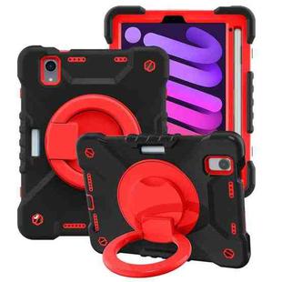 For iPad mini 6 Silicone + PC Tablet Case with Strap & Holder & Pen Slot(Black + Red)