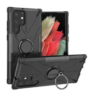 For Samsung Galaxy S22 Ultra 5G Armor Bear Shockproof PC + TPU Phone Case with Ring Holder(Black)