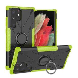 For Samsung Galaxy S22 Ultra 5G Armor Bear Shockproof PC + TPU Phone Case with Ring Holder(Green)