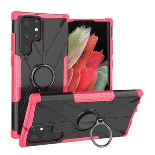 For Samsung Galaxy S22 Ultra 5G Armor Bear Shockproof PC + TPU Phone Case with Ring Holder(Rose Red)