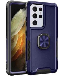 For Samsung Galaxy S21 Ultra 5G 3 in 1 PC + TPU Phone Case with Ring Holder(Navy Blue)